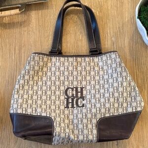 Carolina Herrera Red Drawstring Tote with Black Handles